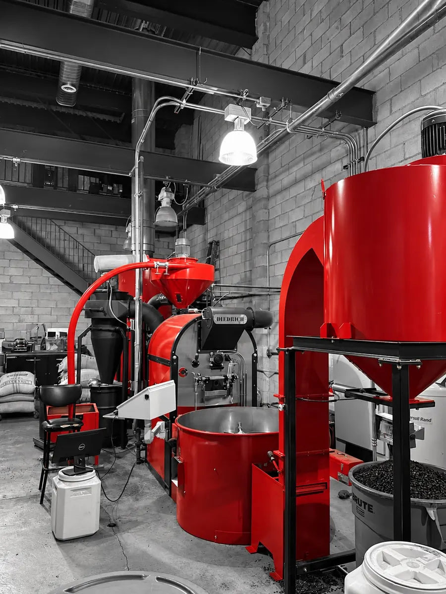 D'Amico's red Diedrich roaster in the roastery
