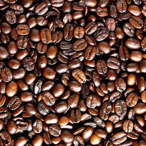 Roasted coffee beans up close